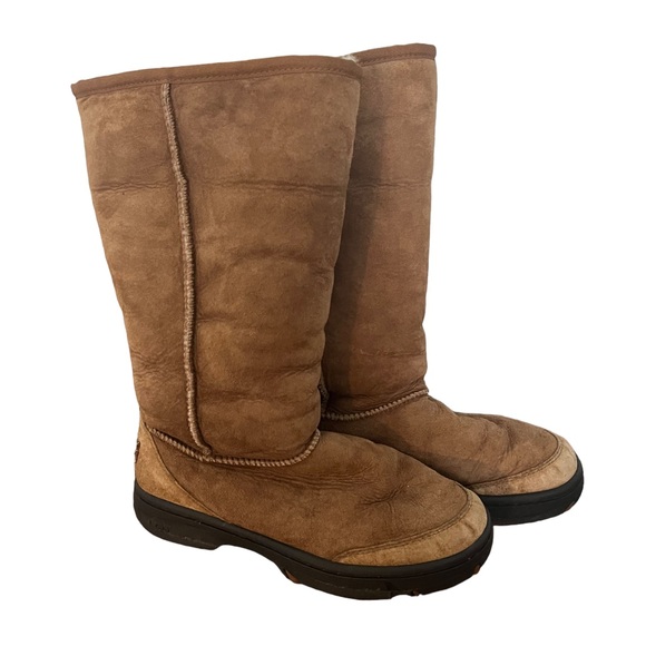 UGG Chestnut Ultimate Tall Braid 5340 Leather & Sheepskin Boots 7W - Picture 2 of 8